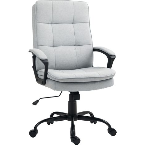 Bürostuhl Ergonomischer Schreibtischstuhl mit Armlehne, Höhenverstellbarer Drehstuhl mit Wippfunktion, Leinenoptik, Gepolstert Computerstuhl, Grau