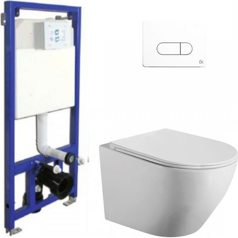 Pack Inodoro Suspendido Blanco Mate Rimless con Cisterna Empotrada y Pulsador Blanco