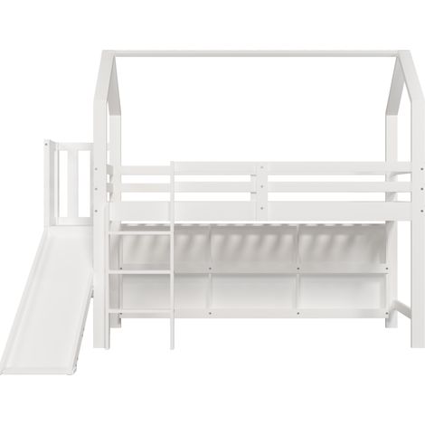 Letto per bambini 90 x 200 cm con scivolo, scala, vani contenitore e mensola bianco (1/5)