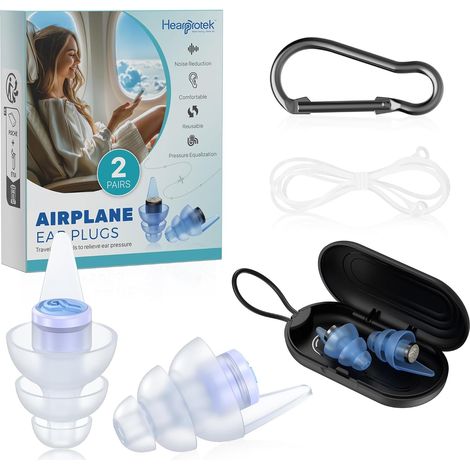 Bouchon Oreille Avion, 2 Paires Réutilisable Bouchons d'oreille Anti-pression, 24db Anti Bruit Protection Auditive - Accessoire Voyage Avion pour Adultes (Taille M (1/5)
