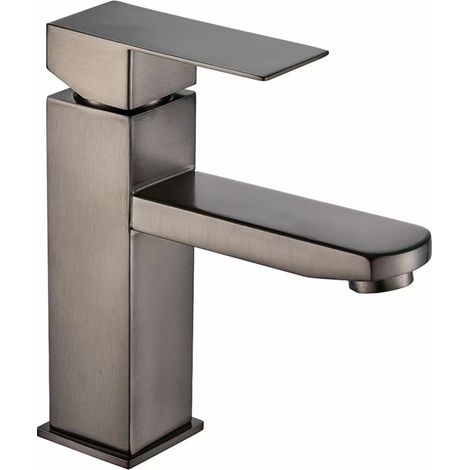 Robinet carré transversal en acier inoxydable 304 pour eau chaude et froide dans les lavabos, éviers et lave-mains de salle de bain - Modèle bas gris anthracite (sans tuyau)