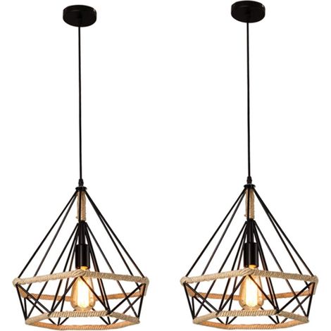2 Piezas Lámparas de Techo Altura Ajustable Lámpara de Suspensión E27 Metal para Sala de Estar Cocina Negro (1/5)