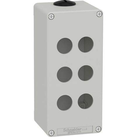 Caja vacía GRIS SCHNEIDER 6 orificios, material resistente y diseño compacto.