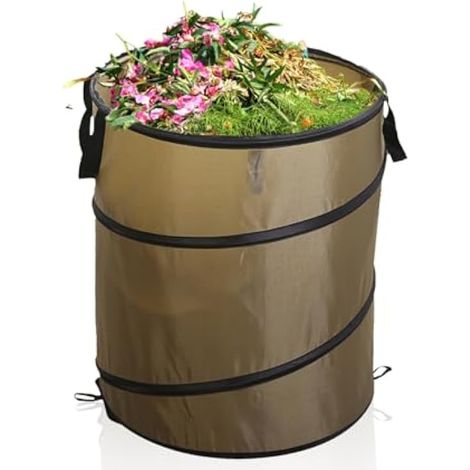 Sacs poubelle de jardin, 38 L, 34 cm, en tissu Oxford, pliables, pour feuilles mortes, déchets de taille et végétaux, vert militaire. (1/5)
