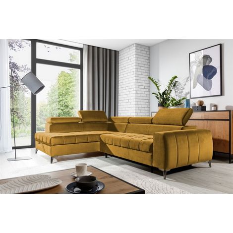 Ecksofa Schlafsofa Sofa AGNESA Stoff Salvador Honiggelb Ottomane Links (1/5)