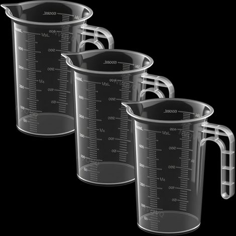Lot de 3 mini verres doseurs transparents de 500 ml - Avec poignée - Verre doseur de précision - Résistant à la chaleur (1/5)
