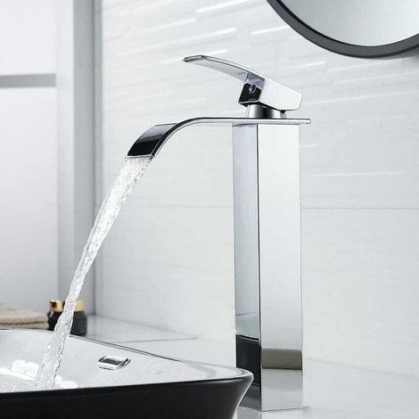 Rubinetto moderno per lavabo a cascata alta, XU, maniglia singola, acqua calda/fredda - KZQ (1/4)
