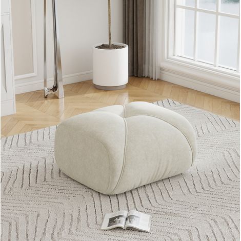 Ottoman 78x76x45 cm en tissu chenille beige clair, gain de place pour salon FloraGrace (1/5)