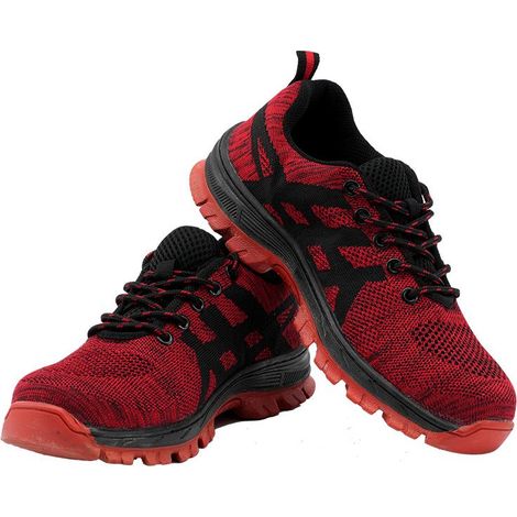 Chaussures de sécurité légères et respirantes – embout en acier – rouges, pointure 44 EU – semelle en caoutchouc résistant – adaptées aux environnements de travail humides (1/3)