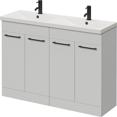 Napoli 390 Gloss Grey Pearl 1200mm 4 Door Vanity Unit with Double Glide Basins - 1200mm - Matt Black 160mm Handle