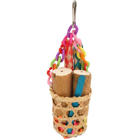 Jouet D'occupation Pour Oiseau - Panier En Bambou Tressé Avec Bâtons De Bois Naturel - Accessoire De Mastication Suspendu - Lot De 1 (1/5)
