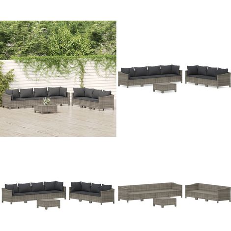 Set Divani da Giardino 8 pz con Cuscini in Polyrattan Grigio - Divano angolare - Divano centrale