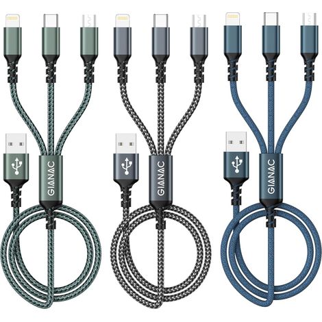 Câble Chargeur Multi Embout Cable Multi Chargeur[1.2M/Lot de 3] (1/5)