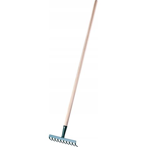KADAX Rechen aus Metall, flache Harke mit Stiel aus Holz, 10 Zinken