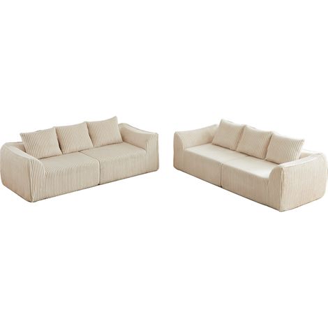 Sofá modular de cord en beige con 6 cojines HOMVRA (1/5)