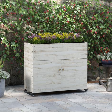 Hochbeet mit Schrankfach auf Rollen 110x50x95 cm Holz OKMYHOME (1/4)