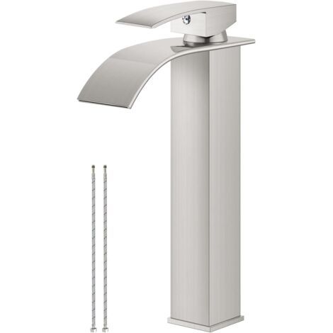 QORVA-Robinet de lavabo noir mat avec grand bec rectangulaire, robinet de lavabo de salle de bain (gris)