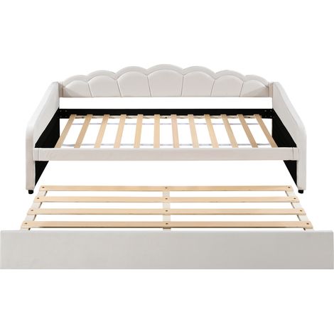 Cama banqueta 90 x 200 cm con cama nido, terciopelo beige, LED multicolor y mando a distancia (1/5)