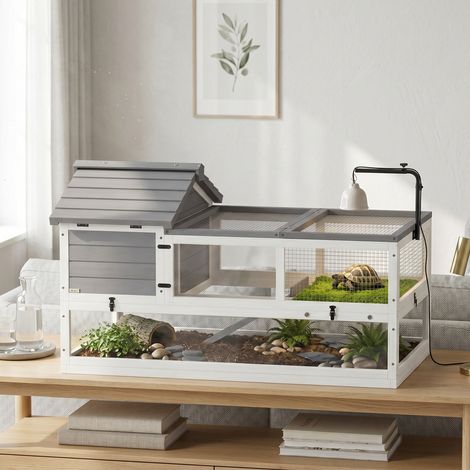 Maison en bois pour tortue, terrarium d'extérieur, 116 x 70,5 x 69,5 cm, gris (1/5)
