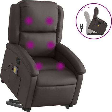 Chaise de massage relaxante inclinable en cuir véritable – fonction chauffage, vibration et rouleaux de massage cervicaux/lombaires – réglage électrique 0-180° (1/5)