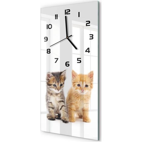 Horloge Murale Rectangulaire Verticale Lecture Facile Verre Moderne Chat brun-roux 30x60 cm (1/5)
