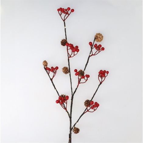 Ramo decorativo a LED di pigne e bacche rosse 0,75M Luce calda (1/5)