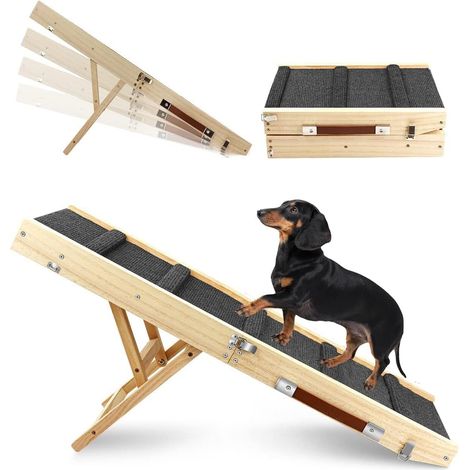 Rampes pour Chiens Pliable en Bois Hauteur Réglable Rampe de Voiture Lit Canapé Antidérapante pour Animaux (1/5)