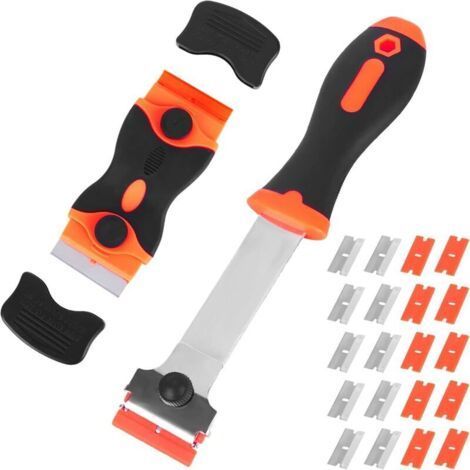 Window Scraper, Car Film Scraper, Cleaning Tool Set, 1 Double Head Scraper + 1 Long Handle Scraper with 10 Plastic Scrapers + 10 Metal Blades (1/5)