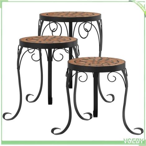 Support de plantes - FAFEICY - design mosaïque - terre cuite - céramique & métal - lot 3 tailles (Ø26/22/20 x H35/28/23 cm) (1/5)