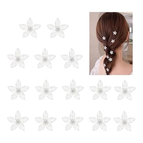 Pinces à Cheveux Florales, Clips en Métal et Plexiglas avec Strass Blancs, Accessoires pour Anniversaires, Fêtes et Mariages Flower Hair Clip pour Femmes et Filles (1/5)