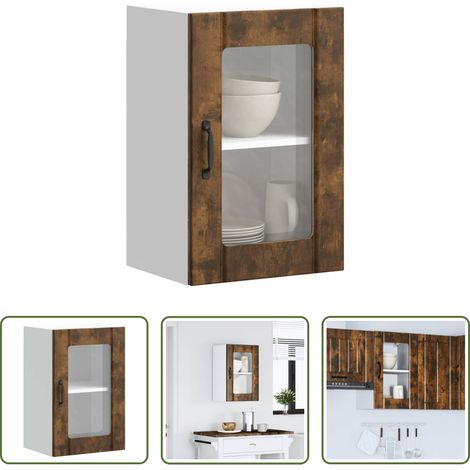vidaXL Wandregal -  Küchen-Hängeschrank mit Glastür Lucca Räuchereiche (1/5)