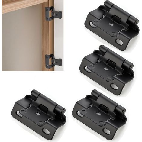 Juego de 4 piezas - Bisagras semi-ocultas de 1/2 pulgada de superposición - Bisagras frontales semi-ocultas de cierre automático - Aptas para puertas de armarios y roperos - Color negro (1/5)
