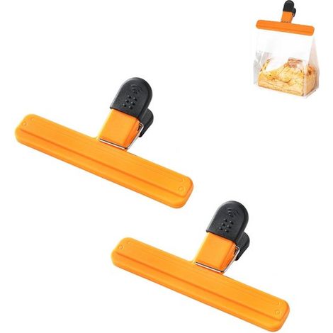 Clips de sellado de 2 piezas, Clips de sellado, Clips de sellado resistentes, Clips grandes, aperitivos, cereales de desayuno, pan, etc, Naranja (1/5)