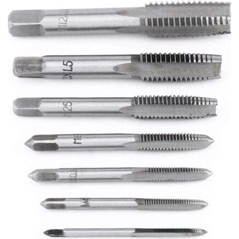 Macho de roscar para cojinetes de acero métrico de 7 piezas, herramienta de roscado para cojinetes de acero M3-M12 (1/4)