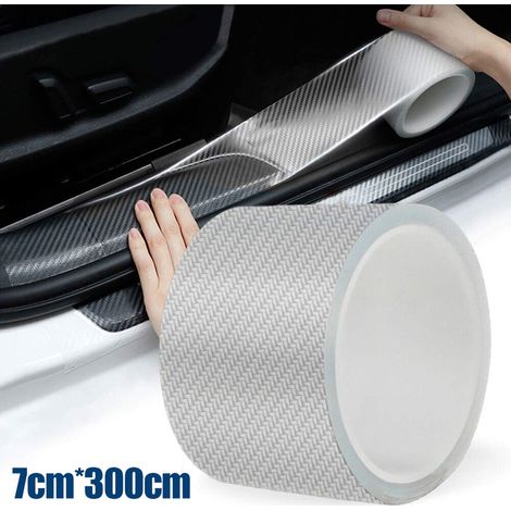 Seuil de porte compatible avec pare-chocs de voiture, en fibre de carbone, accessoires automobiles, protection intégrale en PVC, cache-seuil anti-éraflures, 300 cm x 7 cm (1/5)