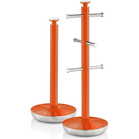 Retro Set Porte-Papier de Cuisine + Porte-Tasses pour 6 Tasses, Acier Orange (1/4)