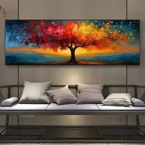 Grande tela raffigurante l'albero della vita - Stampa su tela - Arte astratta da parete, motivi geometrici, per soggiorno, 60 x 180 cm, senza cornice (1/5)