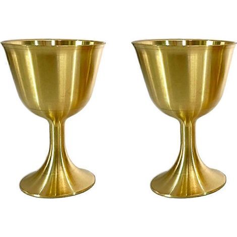 Set aus 2 Messingbechern, dekorative, kupferplattierte Metallkelche im luxuriösen Retro-Stil, Tempelbecher – 4,50 x 3,50 x 3,50 cm – Gold (1/4)