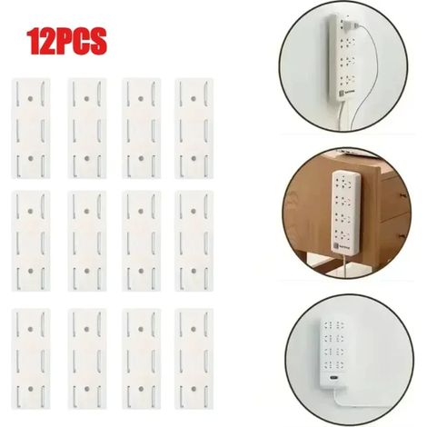 (12 pièces) Fixation murale adhésive pour multiprise, organiseur de câbles amovible, support de prise de bureau pour la maison et le bureau (1/5)