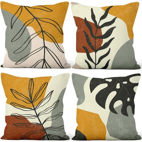 45x45cm Lot de 4 Housse de Coussin Orange Blanc Gris Moderne Géométrique Motif Doux Court Peluche Carré Taie d'oreiller Décor Maison pour Lit Salon Extérieur Canapé Balcon Patio Jardin (1/5)