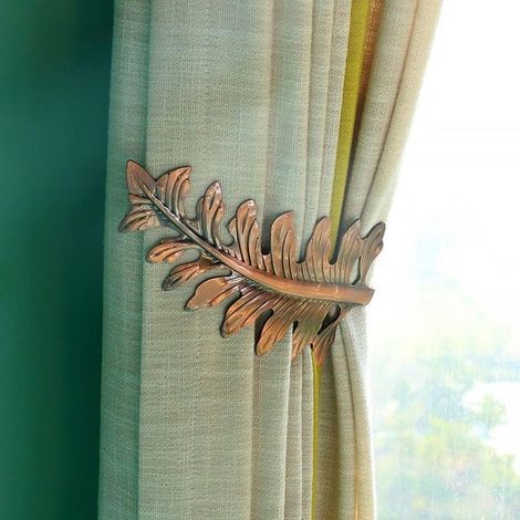support d'embrasse de rideau en forme de feuille, crochet d'embrasse de rideau à motif de grande feuille vintage doré (cuivre) (1/2)