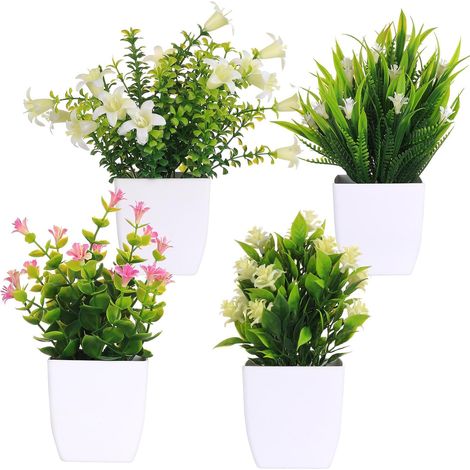 4 Pcs Plantes artificielles Interieur, Petites Plante Artificielle en Pot Décoration, Succulentes Fausses Plantes Décoratives en Plastique vertes pour Decoration Chambre Bureau Maison Salon (1/5)