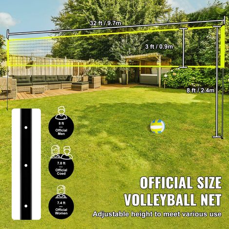 Filet de volley balle extérieur pliable, pieds acier hauteur réglable, set pro avec ballon PU, pompe, sac transport, filet résistant jardin plage pelouse (1/5)