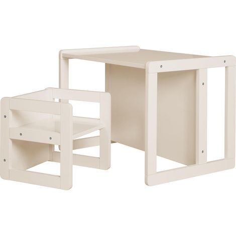 Ensemble Table et Chaise Réversibles pour Enfants - 3 Hauteurs d'Assise - Table Convertible en Banc – 9 Mois à 10 Ans - Bois Laqué Beige (1/5)