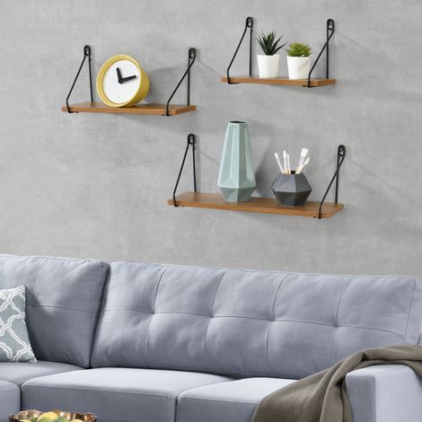 Estantería de Pared Randers 3 Piezas en Diferentes Tamaños Negro Efecto Madera Tono Oscuro [es.casa] (1/5)