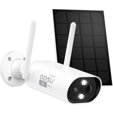 Aosu 2K alimentado por batería cámara WiFi inalámbrica al aire libre, 3MP cámara de vigilancia con panel solar, detección de IA, sirena, audio bidireccional, resistente al agua, visión nocturna (1/5)