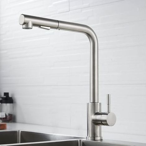 Robinet Cuisine Douchette, Mitigeur Cuisine avec Douchette Extractible, Robinet Cuisine Douchette avec 2 Modes de Pulvérisation, Robinet Evier de Cuisine Rotatif 360°, Robinetterie Cuisine Inox Brossé