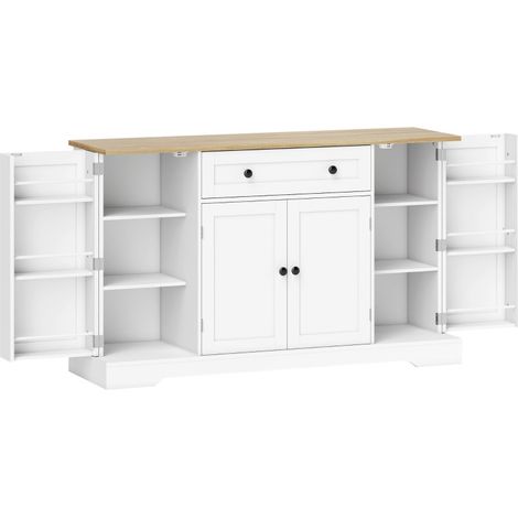 Buffet Alora meuble de cuisine rangement 4 portes tiroir blanc chêne (1/5)