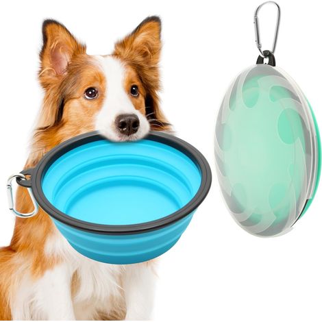 2 Pack Large Dog Bowl 1000 ml / 35 Oz Collapsible Portable Water Bowls with Closure for Traveling Hiking (Light Blue+Light Green) (1/5)