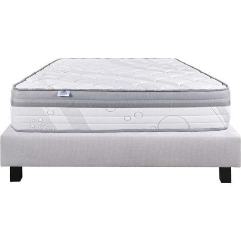 Ensemble Matelas ViscoPlus, 26 cm, mousses haute densité, ferme, face été/hiver + sommier gris ep20cm, 90x190cm (1/5)